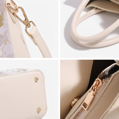 Elegant Flying Crane Motif Vegan Eco-Leather Tote Clutch Bag with Hollow Metal Charm