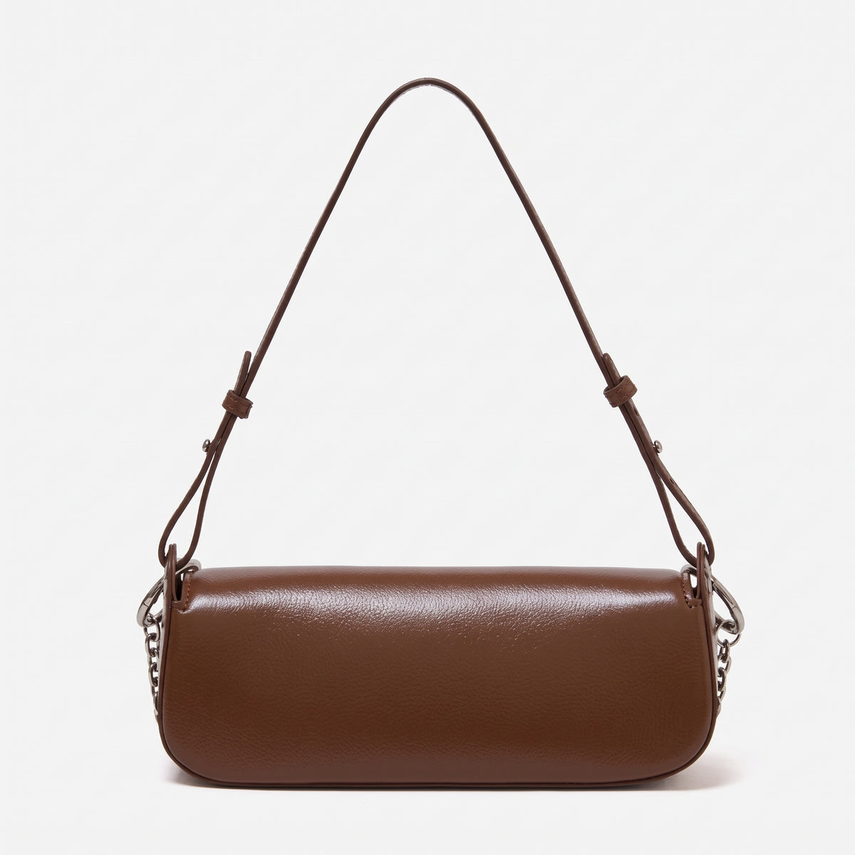 Bolso baguette minimalista de cuero genuino liso con hebilla plateada