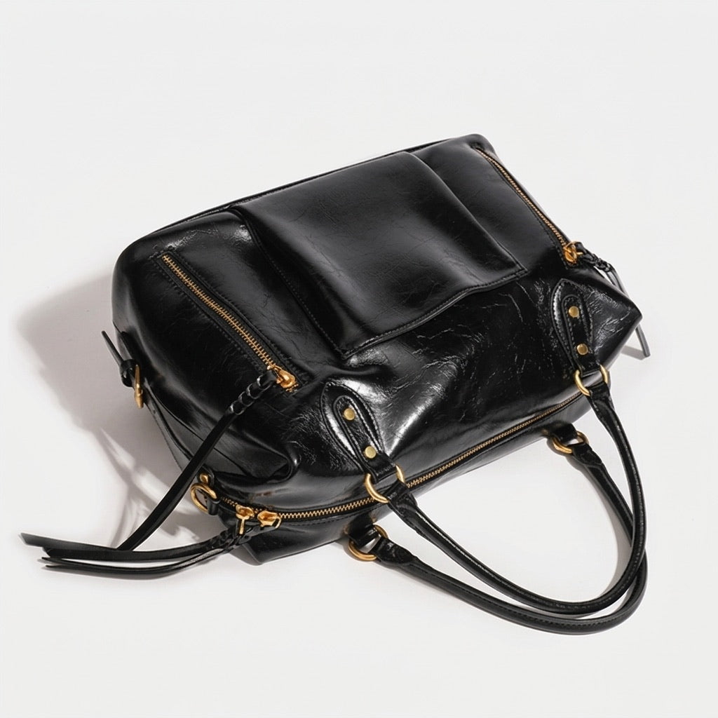 Geantă franțuzească lejeră din piele autentică, purtată crossbody, tip tote