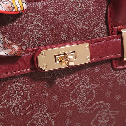 Geantă clutch modernă din piele ecologică vegană cu motiv de nori și accesoriu cu eșarfă de mătase