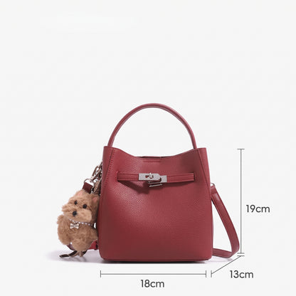 Minimalist Vegan Eco-Leather Mini Bucket Clutch Bag with Lovely Dog Charm