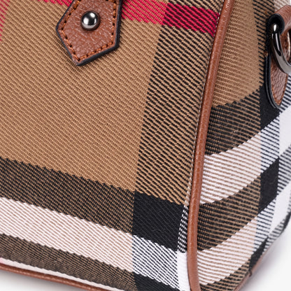 Sac pochette Boston emblématique en cuir écologique vegan à carreaux britanniques