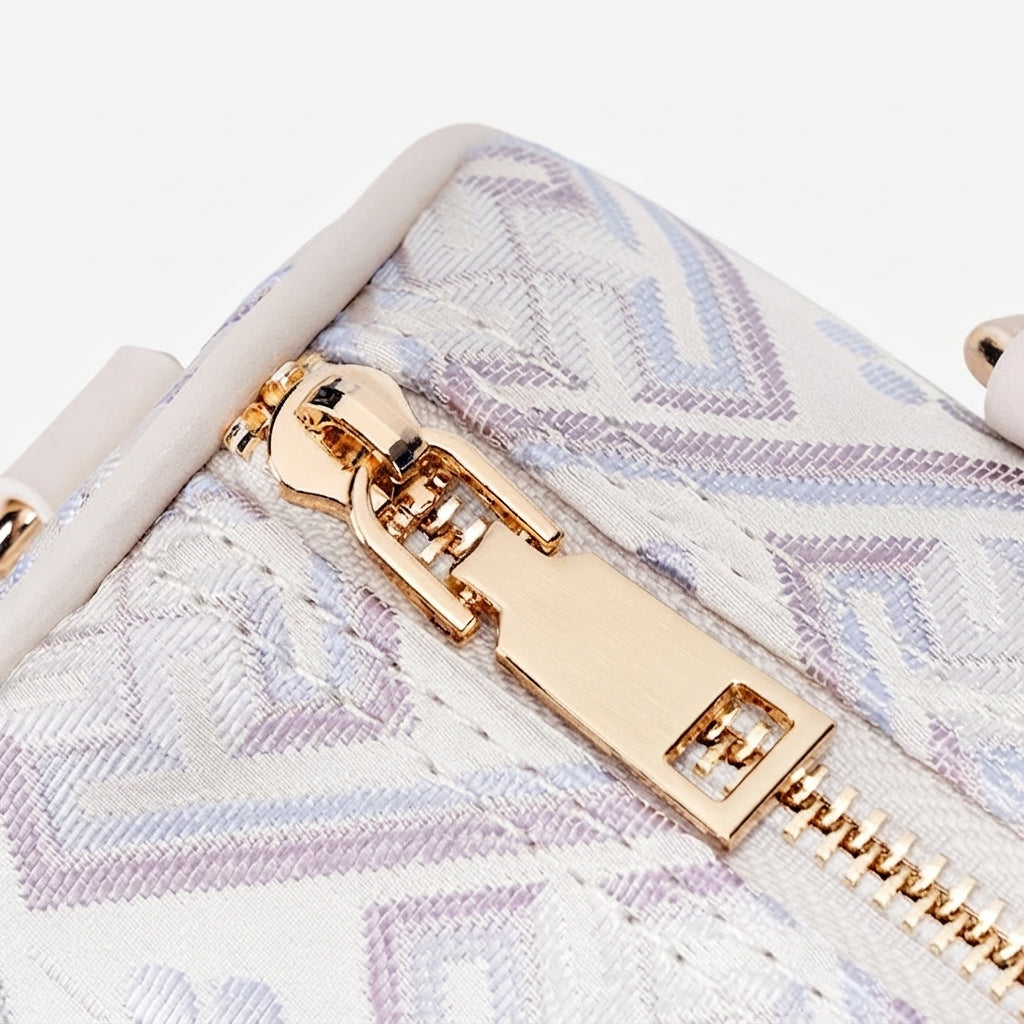 Refined Oriental Brocade Motif Vegan Eco-Leather Boston Clutch Bag