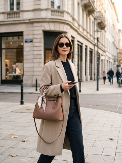 Sac pochette bandoulière élégant en cuir écologique vegan grainé marron