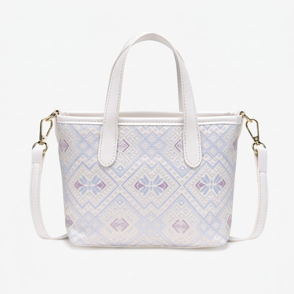 Serene Oriental Brocade Vegan Eco-Leather Mini Tote Clutch Bag with Tassel Charm