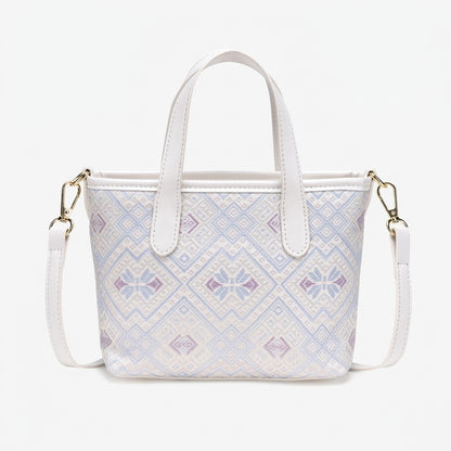 Serene Oriental Brocade Vegan Eco-Leather Mini Tote Clutch Bag with Tassel Charm