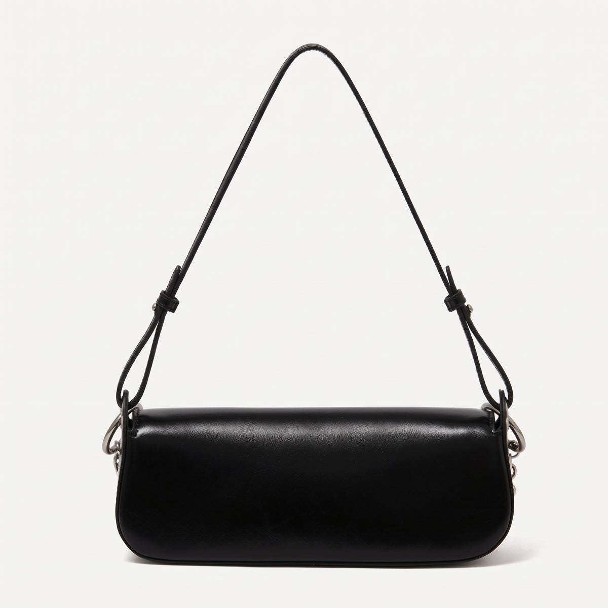 Bolso baguette minimalista de cuero genuino liso con hebilla plateada