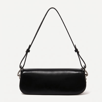 Bolso baguette minimalista de cuero genuino liso con hebilla plateada