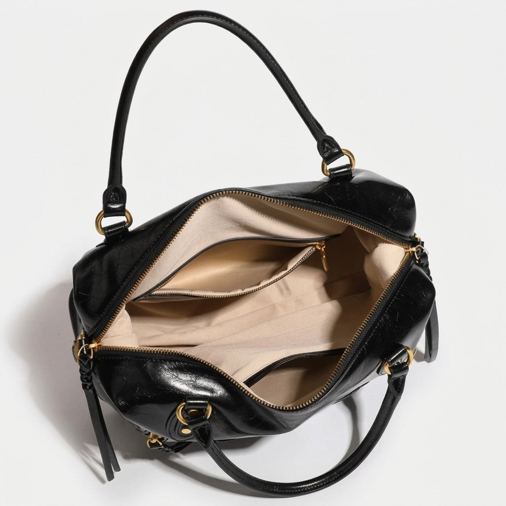 Geantă franțuzească lejeră din piele autentică, purtată crossbody, tip tote