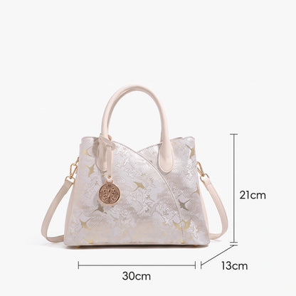 Elegant Flying Crane Motif Vegan Eco-Leather Tote Clutch Bag with Hollow Metal Charm