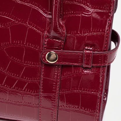 Gentle Glossy Croc Vegan Eco-Leather Satchel Clutch Bag with Silk Scarf Charm