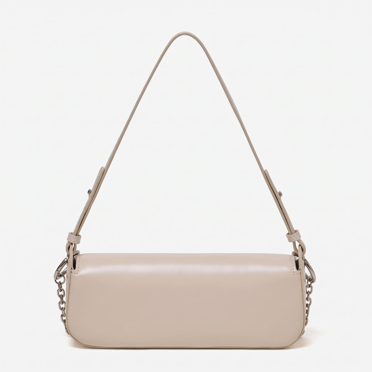 Bolso baguette minimalista de cuero genuino liso con hebilla plateada