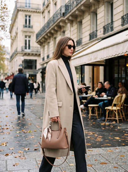 Sac pochette bandoulière élégant en cuir écologique vegan grainé marron