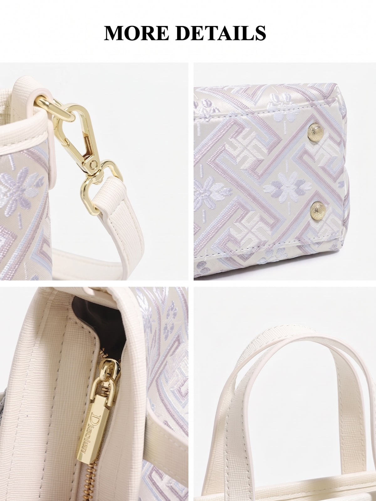 Mellow Oriental Jacquard Vegan Eco-Leather Tote Clutch Bag with Tassel Charm