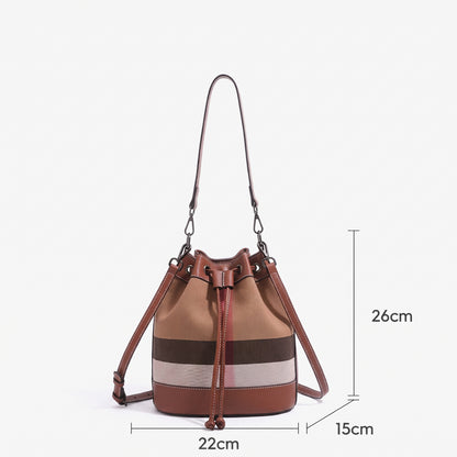 Vintage Plaid Vegan Eco-Leather Bucket Clutch Bag