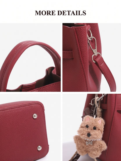 Minimalist Vegan Eco-Leather Mini Bucket Clutch Bag with Lovely Dog Charm