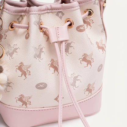 Ätherische Pegasus-Muster vegane Eco-Leder Bucket Clutch Tasche mit hübschem Charm