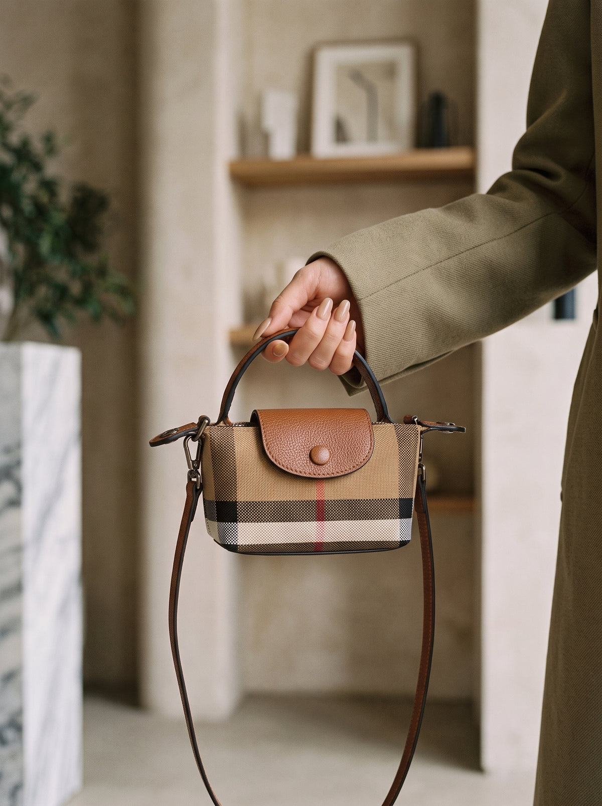 Vintage Plaid Vegan Eco-Leather Mini Clutch Bag
