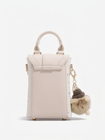 Romantic Star Vegan Eco-Leather Flap Mini Phone Handbag with Fluffy Charm