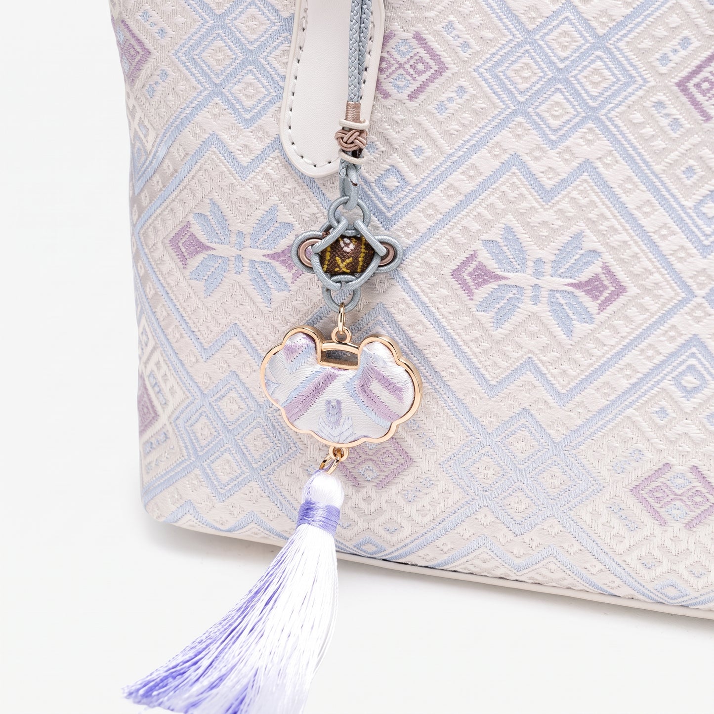 Serene Oriental Brocade Vegan Eco-Leather Mini Tote Clutch Bag with Tassel Charm