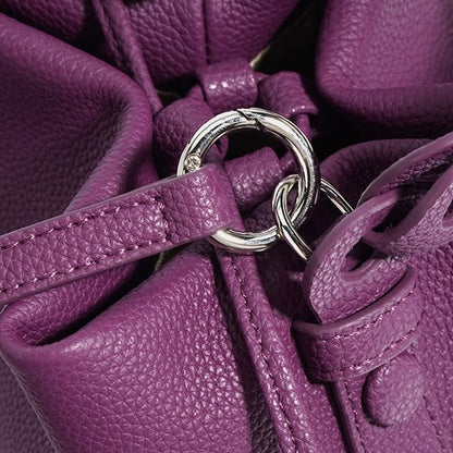 Women's Genuine Top-Grain Leather Versatile Commuting Bucket Bag Single-Shoulder Crossbody Elegant Handheld Bag