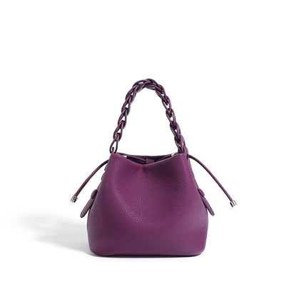 Women's Genuine Top-Grain Leather Versatile Commuting Bucket Bag Single-Shoulder Crossbody Elegant Handheld Bag