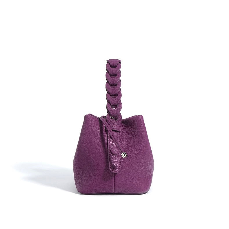 Women's Genuine Top-Grain Leather Versatile Commuting Bucket Bag Single-Shoulder Crossbody Elegant Handheld Bag