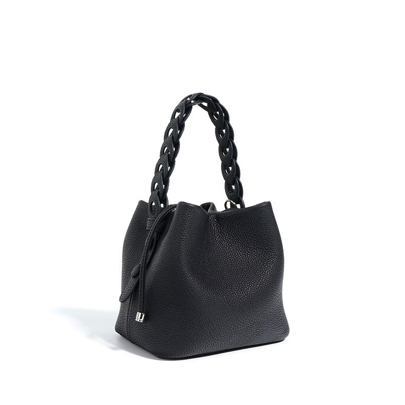 Women's Genuine Top-Grain Leather Versatile Commuting Bucket Bag Single-Shoulder Crossbody Elegant Handheld Bag