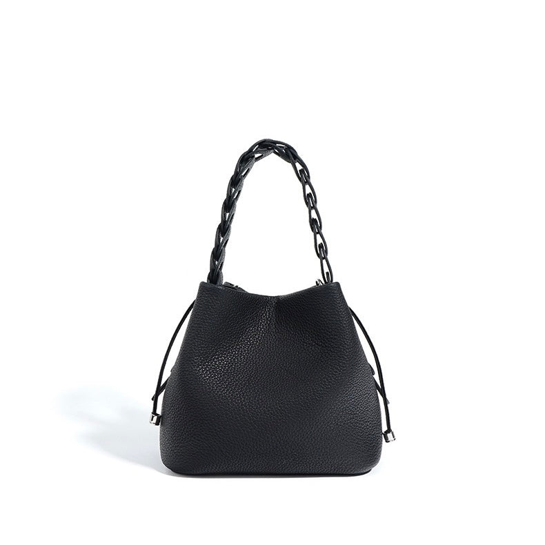 Women's Genuine Top-Grain Leather Versatile Commuting Bucket Bag Single-Shoulder Crossbody Elegant Handheld Bag
