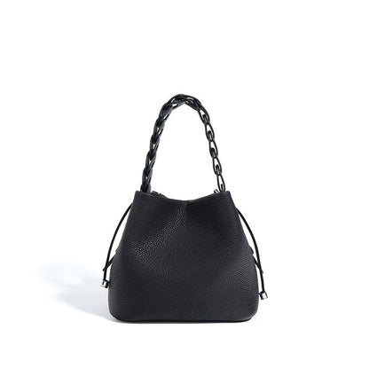 Women's Genuine Top-Grain Leather Versatile Commuting Bucket Bag Single-Shoulder Crossbody Elegant Handheld Bag