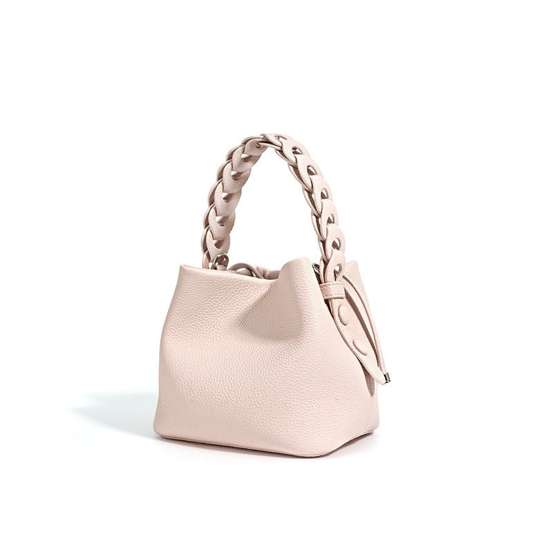 Women's Genuine Top-Grain Leather Versatile Commuting Bucket Bag Single-Shoulder Crossbody Elegant Handheld Bag