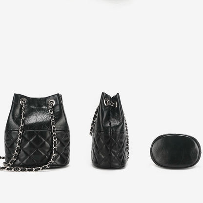 Women’s Genuine Leather Quilted Chain Bucket Bag