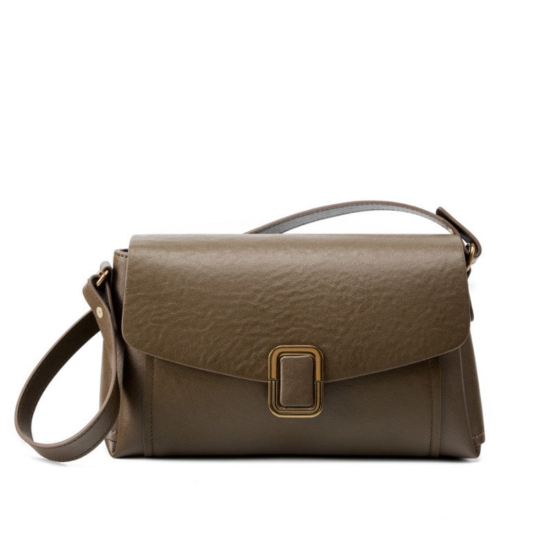 Women’s Genuine Leather Spring-Summer Commuter Tote Bag with Maillard Elegance