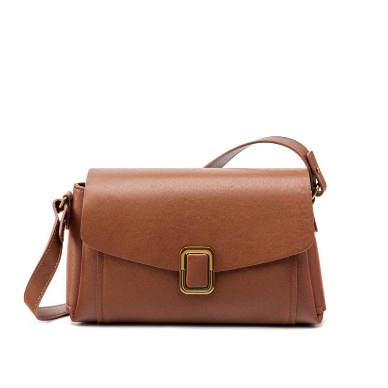Women’s Genuine Leather Spring-Summer Commuter Tote Bag with Maillard Elegance