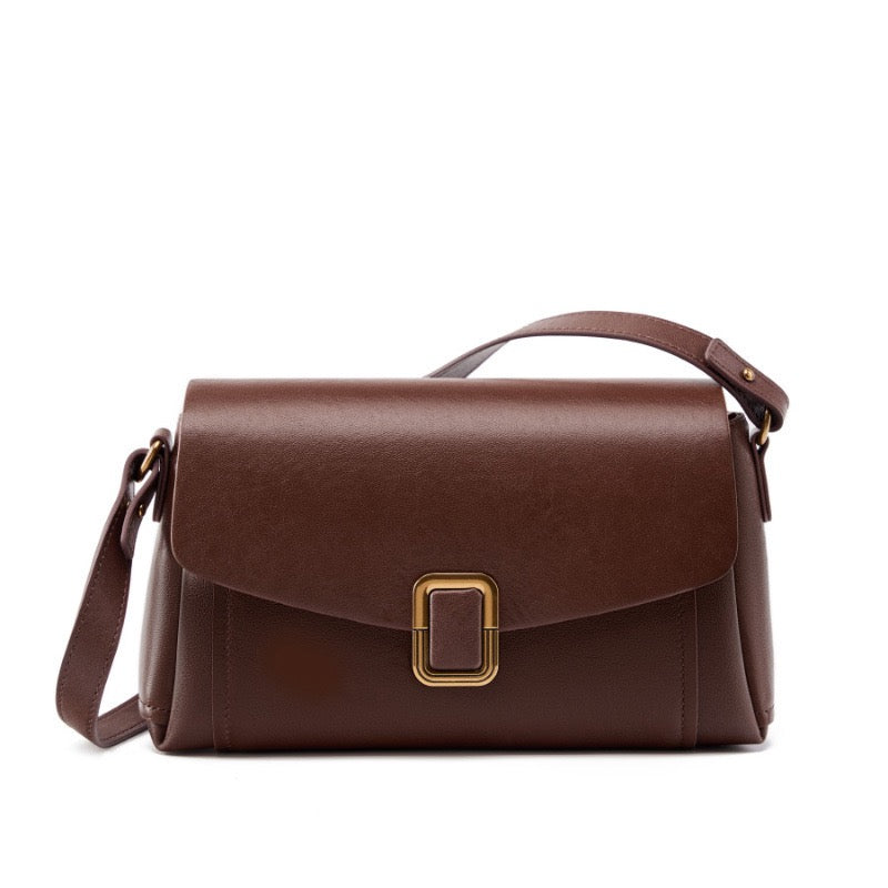 Women’s Genuine Leather Spring-Summer Commuter Tote Bag with Maillard Elegance