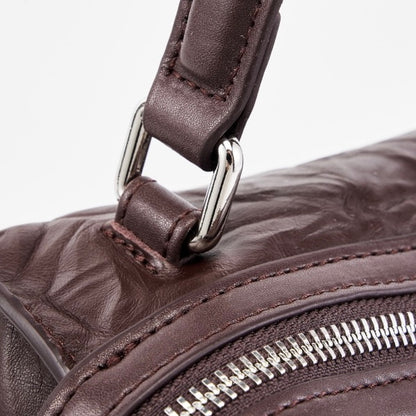Women’s Genuine Leather Crinkled Boston Bag – Soft Shine Handheld & Crossbody
