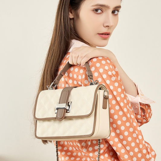 Women’s Genuine Leather Quilted Crossbody Bag – Light Luxury Everyday Essential