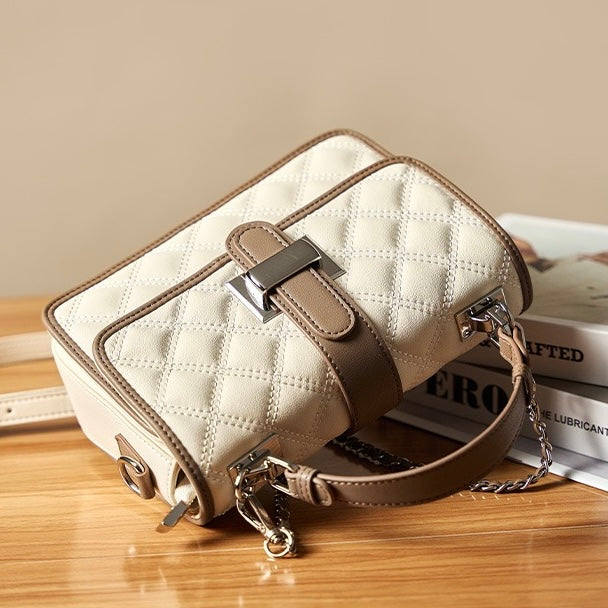 Women’s Genuine Leather Quilted Crossbody Bag – Light Luxury Everyday Essential
