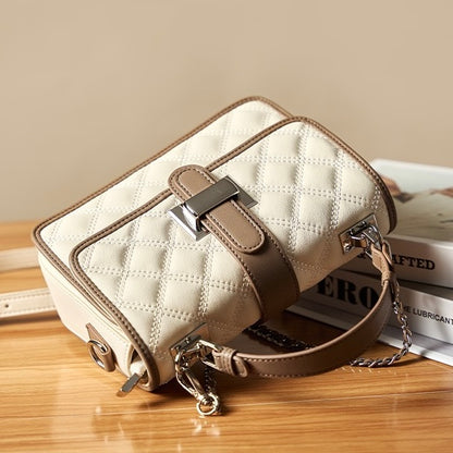Women’s Genuine Leather Quilted Crossbody Bag – Light Luxury Everyday Essential