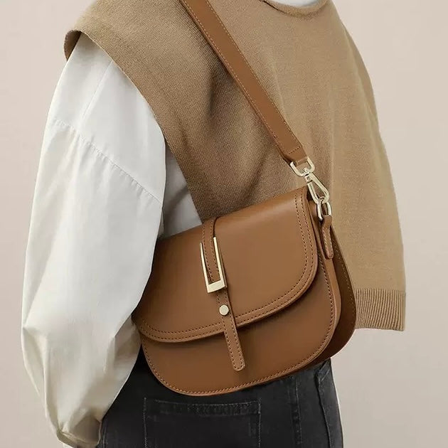 Women's Genuine Leather Saddle Crossbody Shoulder Bag