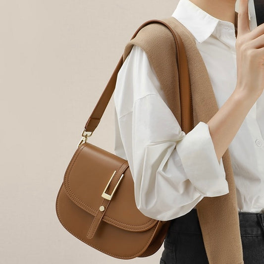 Women's Genuine Leather Saddle Crossbody Shoulder Bag