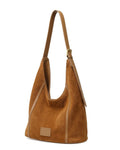 Sac hobo structuré en daim pour femme avec surpiqûres contrastées