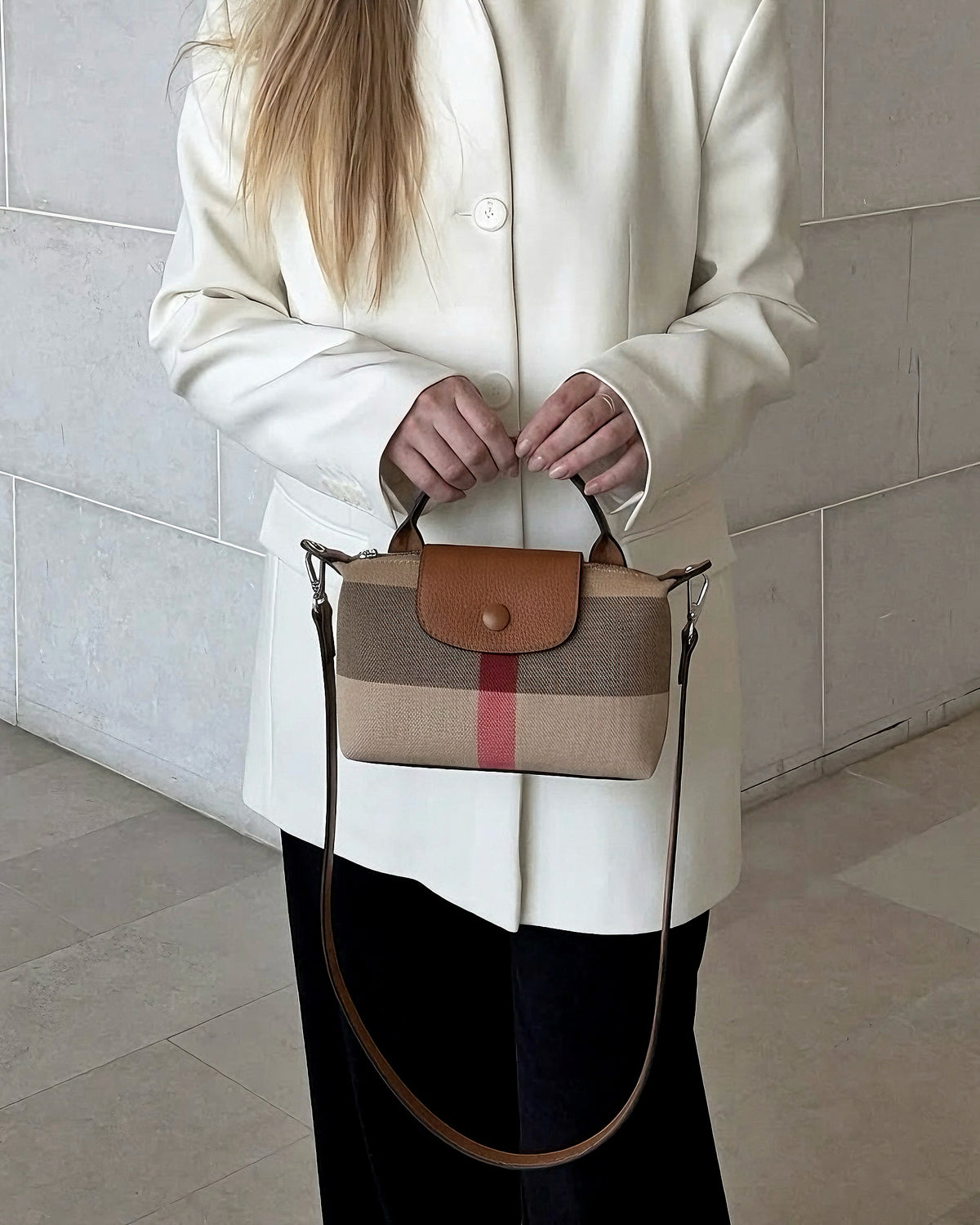 Pochette bandoulière en toile tissée à carreaux britannique classique