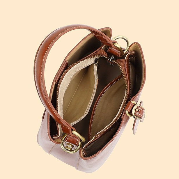 Large Capacity Women's Genuine Leather Bucket Crossbody Handbag
