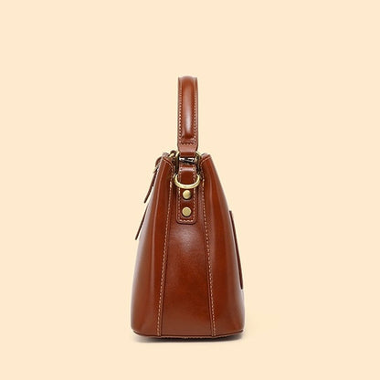Large Capacity Women's Genuine Leather Bucket Crossbody Handbag