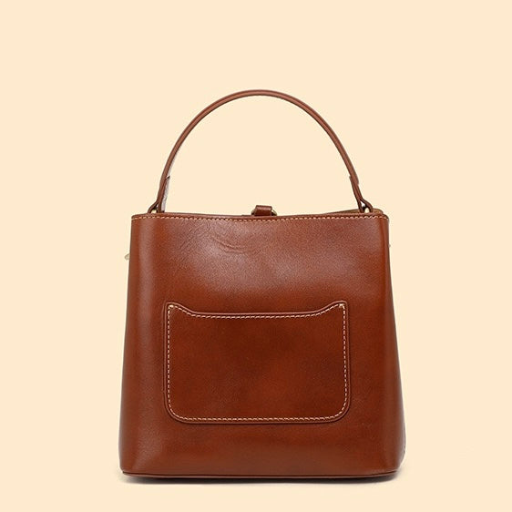 Large Capacity Women's Genuine Leather Bucket Crossbody Handbag