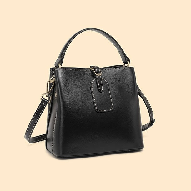 Large Capacity Women's Genuine Leather Bucket Crossbody Handbag