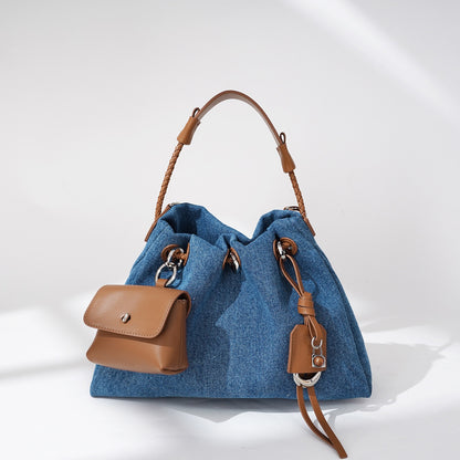 Women's Genuine Leather Denim Patchwork Cool Hobo Bag