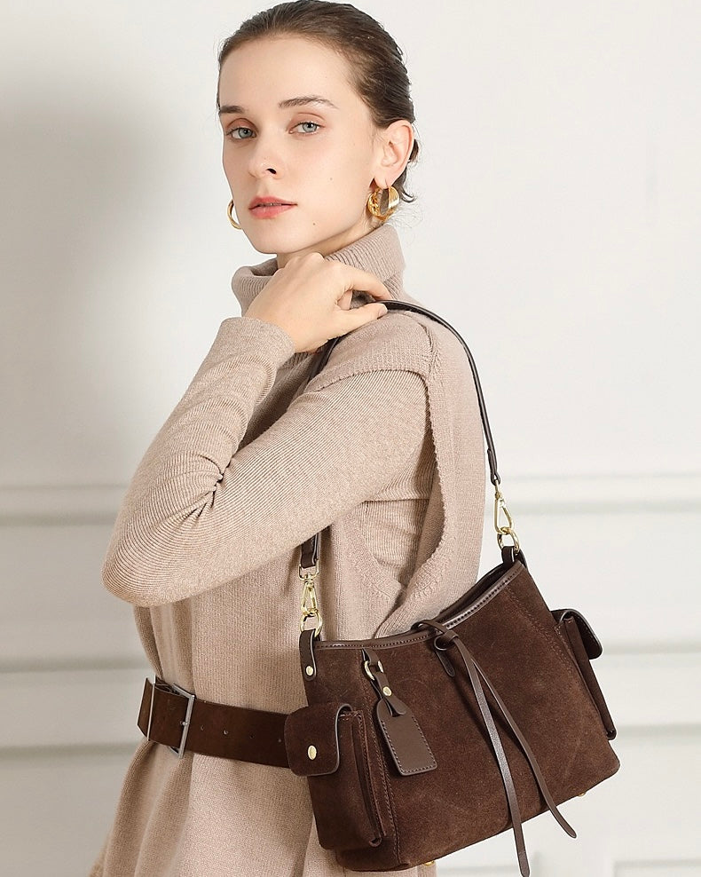 Retro Matte Genuine Cowhide Utility Shoulder Bag