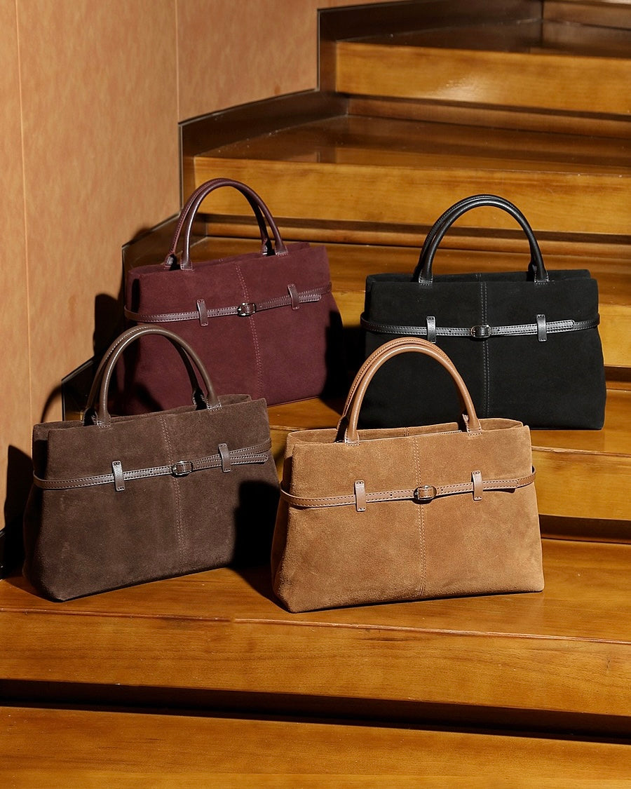 Bolso Tote estructurado de cuero genuino de ante retro